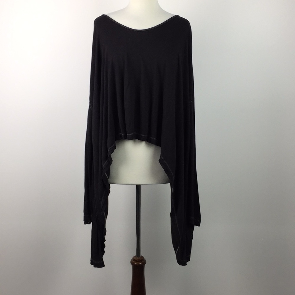 Free People Black Asymmetric Long Sleeve Crop Top